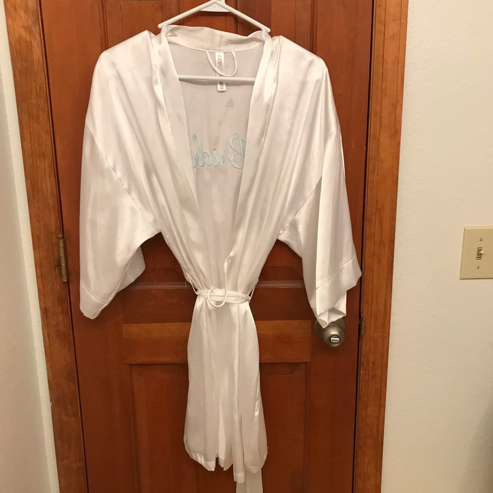White silky bride robe and shorts set